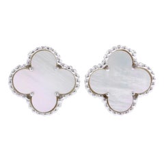 Van Cleef & Arpels 18 Karat White Gold Mother-of-Pearl Alhambra Earrings