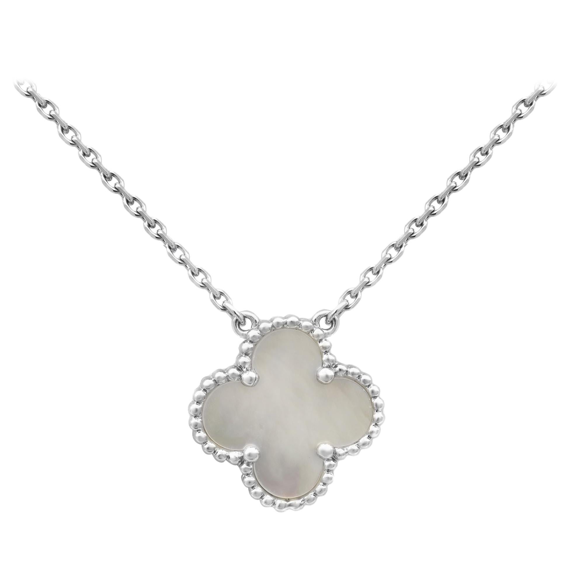 Van Cleef & Arpels 18 Karat White Gold Mother of Pearl Vintage Alhambra Necklace