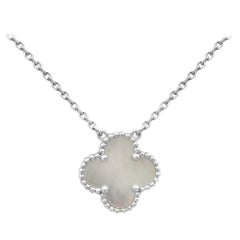 Van Cleef & Arpels 18 Karat White Gold Mother of Pearl Vintage Alhambra Necklace