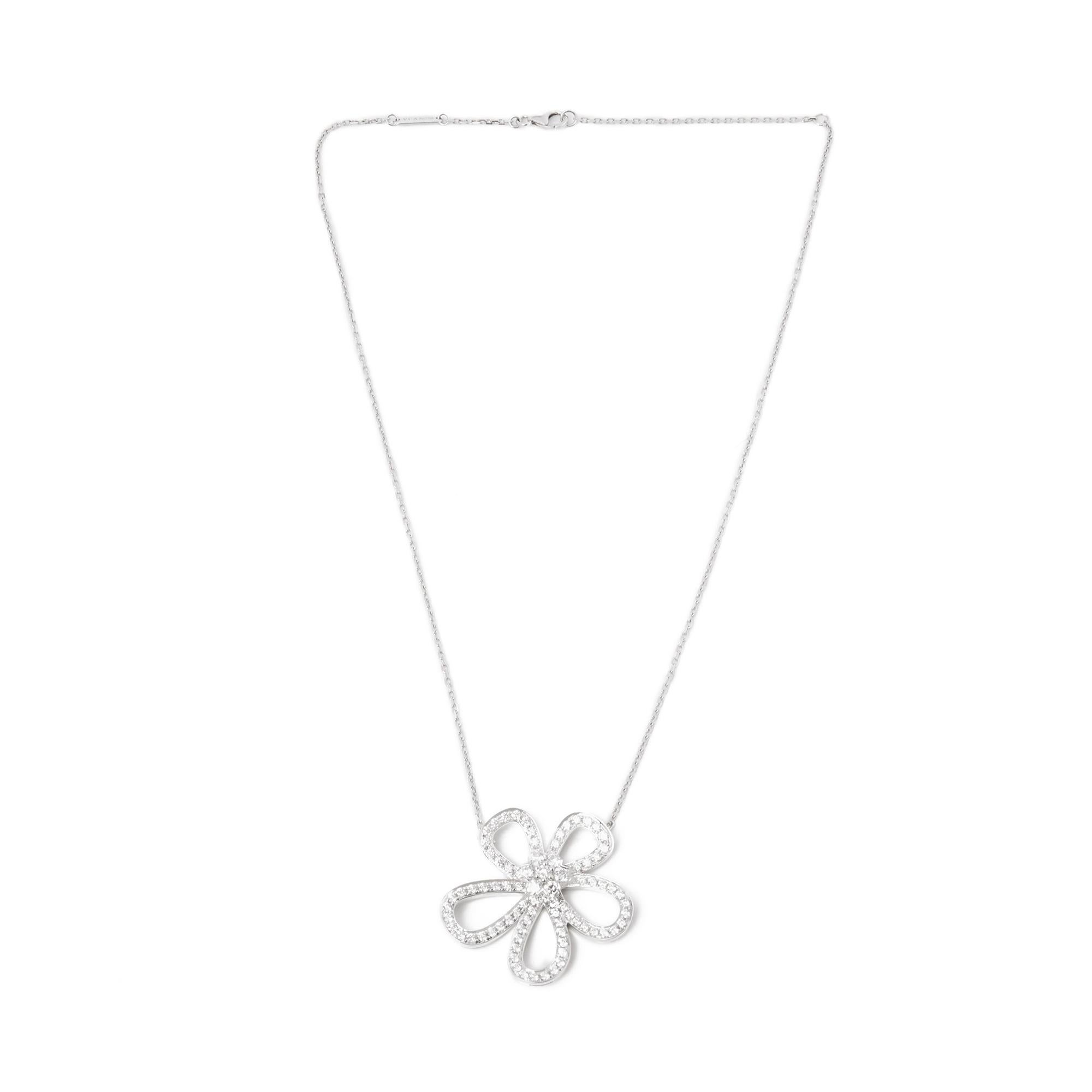 Women's Van Cleef & Arpels 18 Karat White Gold Round Cut Diamond Flowerlace Necklace