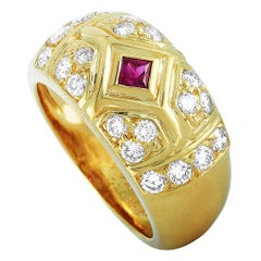 Van Cleef 
Arpels 18 Karat Yellow Gold 0.75 Carat Diamond and Ruby Ring