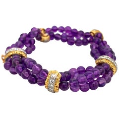 Van Cleef & Arpels 18 Karat Yellow Gold Amethyst and Diamond Bead Bracelet