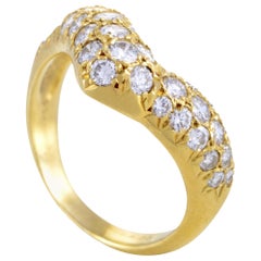 Van Cleef & Arpels 18 Karat Yellow Gold Curved Diamond Band Ring