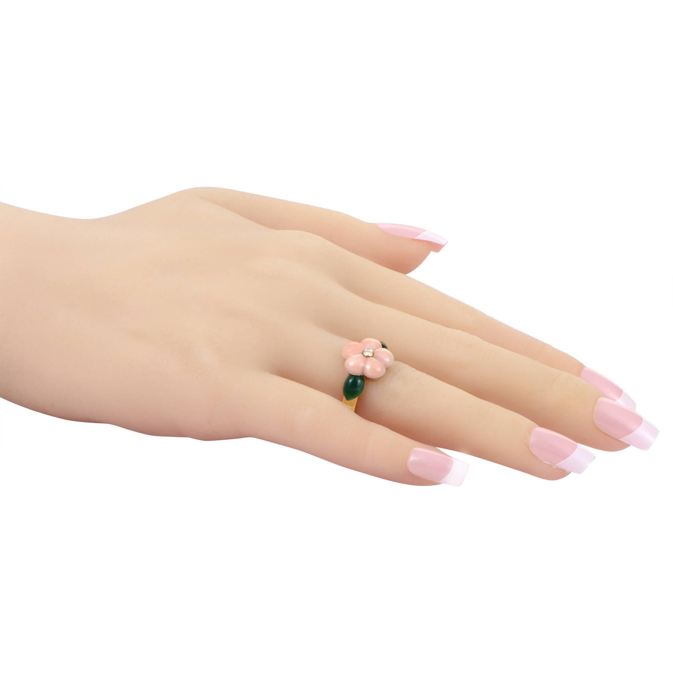 Women's Van Cleef & Arpels 18 Karat Yellow Gold Diamond and Gemstone Flower Ring