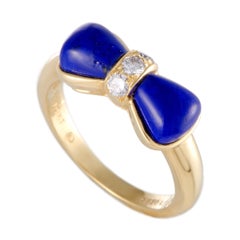 Van Cleef & Arpels 18 Karat Yellow Gold Diamond and Lapis Bow Ring