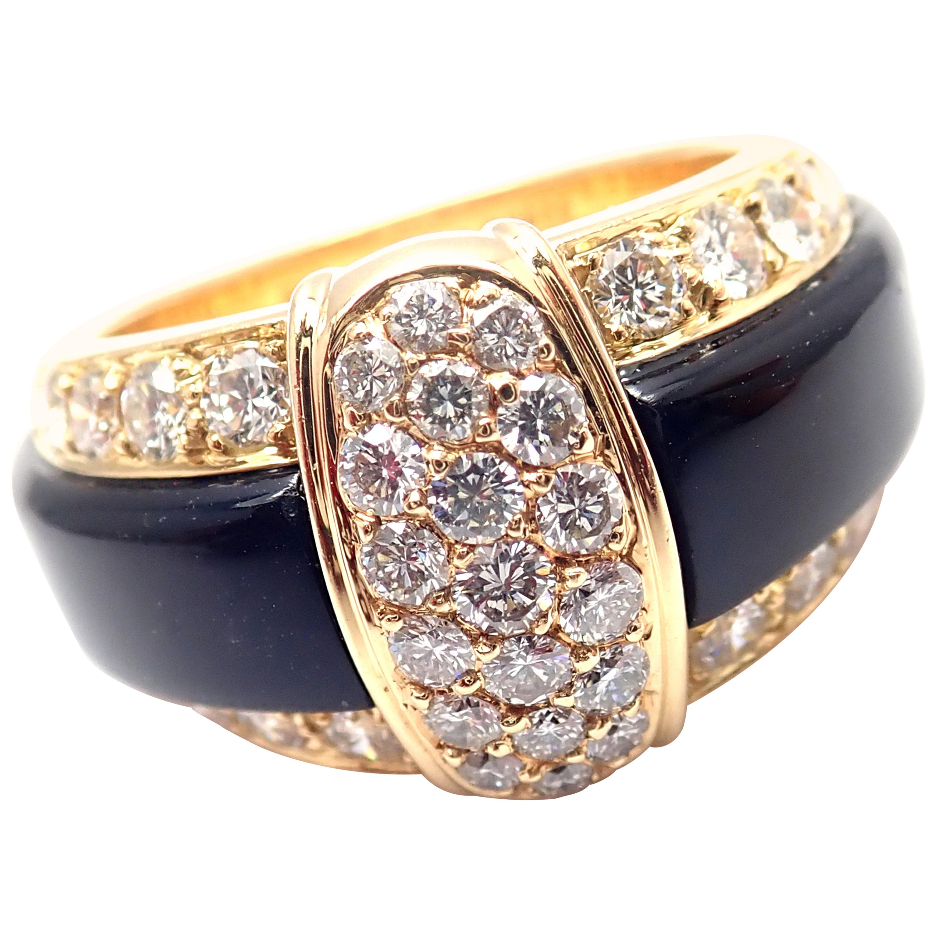 Van Cleef & Arpels 18 Karat Yellow Gold Diamond Black Onyx Band Ring