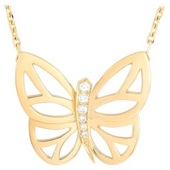 Van Cleef & Arpels 18 Karat Yellow Gold Diamond Butterfly Pendant Necklace