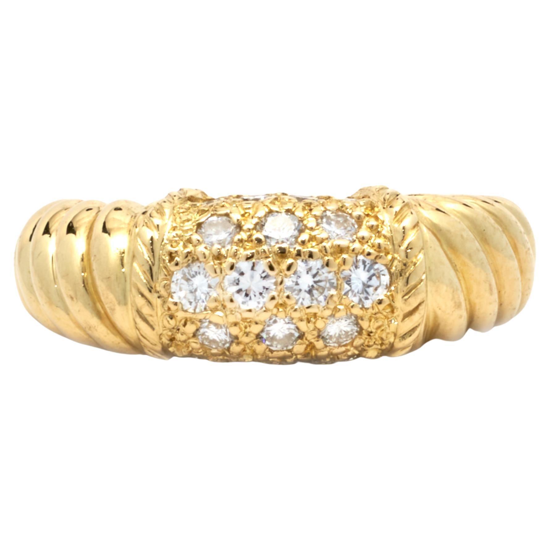 Van Cleef & Arpels 18 Karat Yellow Gold Diamond Cable Dome Ring
