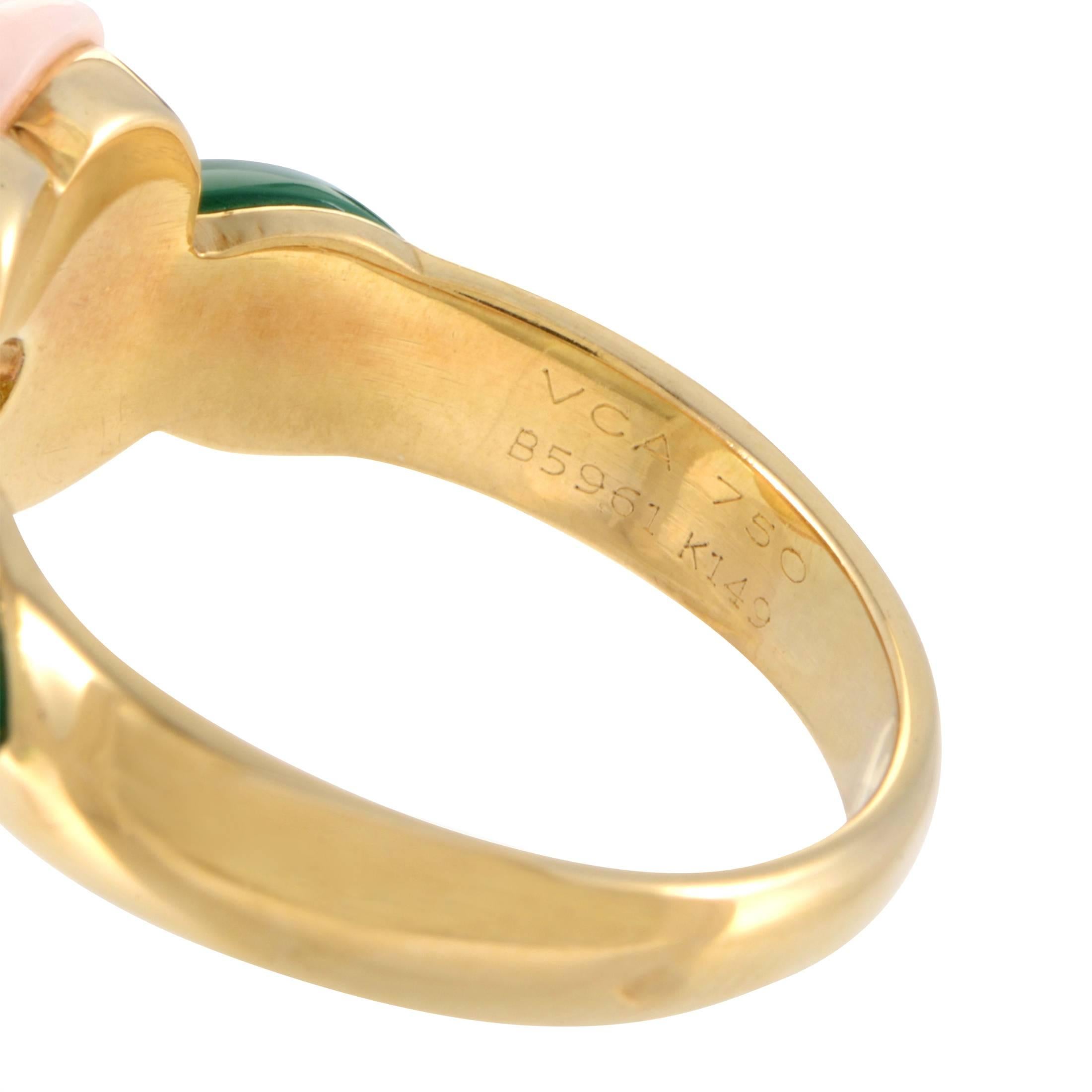 Van Cleef & Arpels 18 Karat Gelbgold Diamant Koralle & Chrysopras Blume Ring Damen