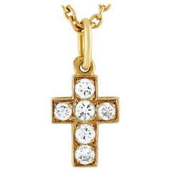 Van Cleef & Arpels 18 Karat Yellow Gold Diamond Cross Pendant Necklace