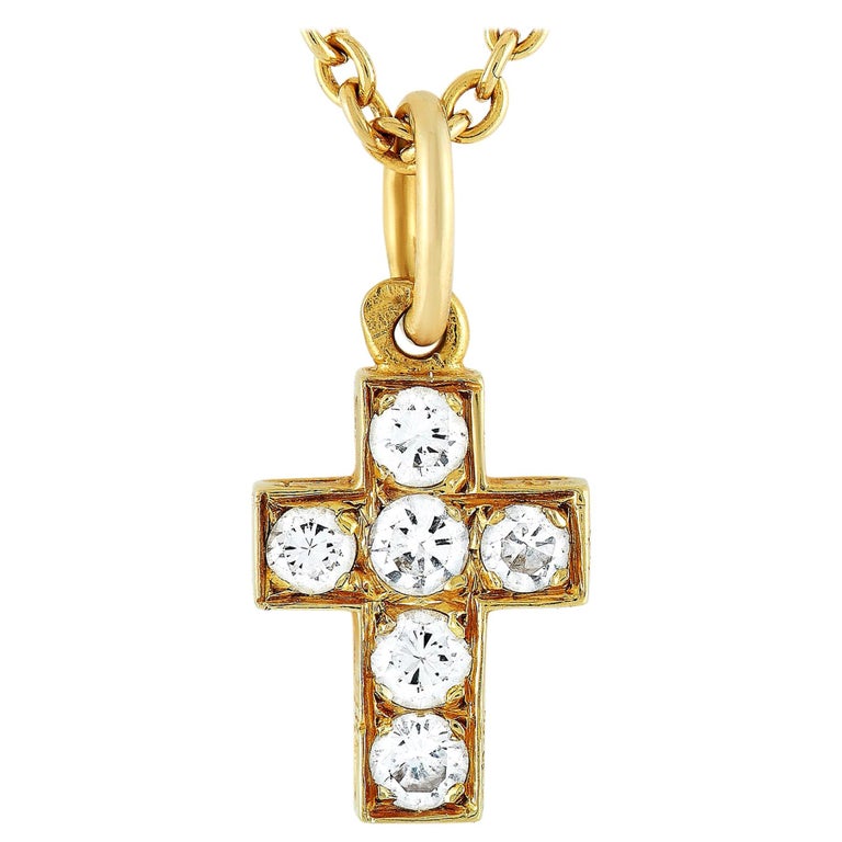 Van Cleef and Arpels 18 Karat Yellow Gold Diamond Cross Pendant ...