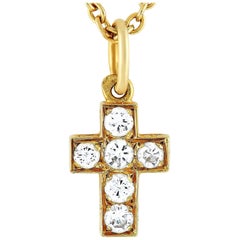 Van Cleef & Arpels 18 Karat Yellow Gold Diamond Cross Pendant Necklace