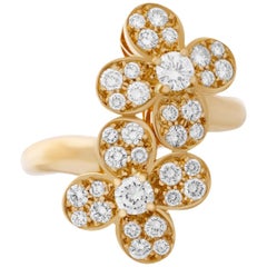 Van Cleef & Arpels 18 Karat Yellow Gold Diamond Double Trefle Flower Ring