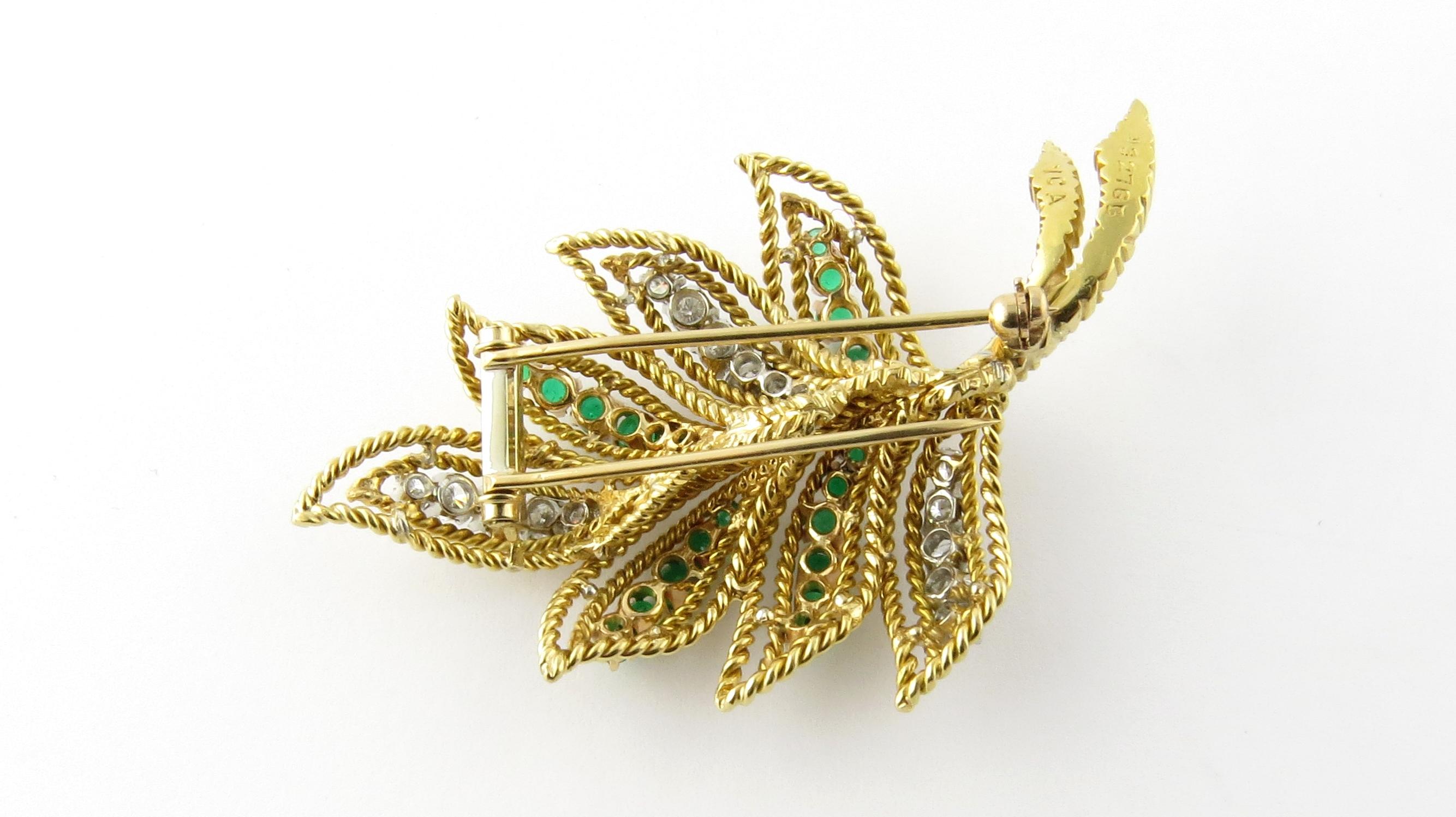 Van Cleef & Arpels 18 Karat Yellow Gold Diamond Emerald Leaf Brooch Pin In Excellent Condition In Washington Depot, CT