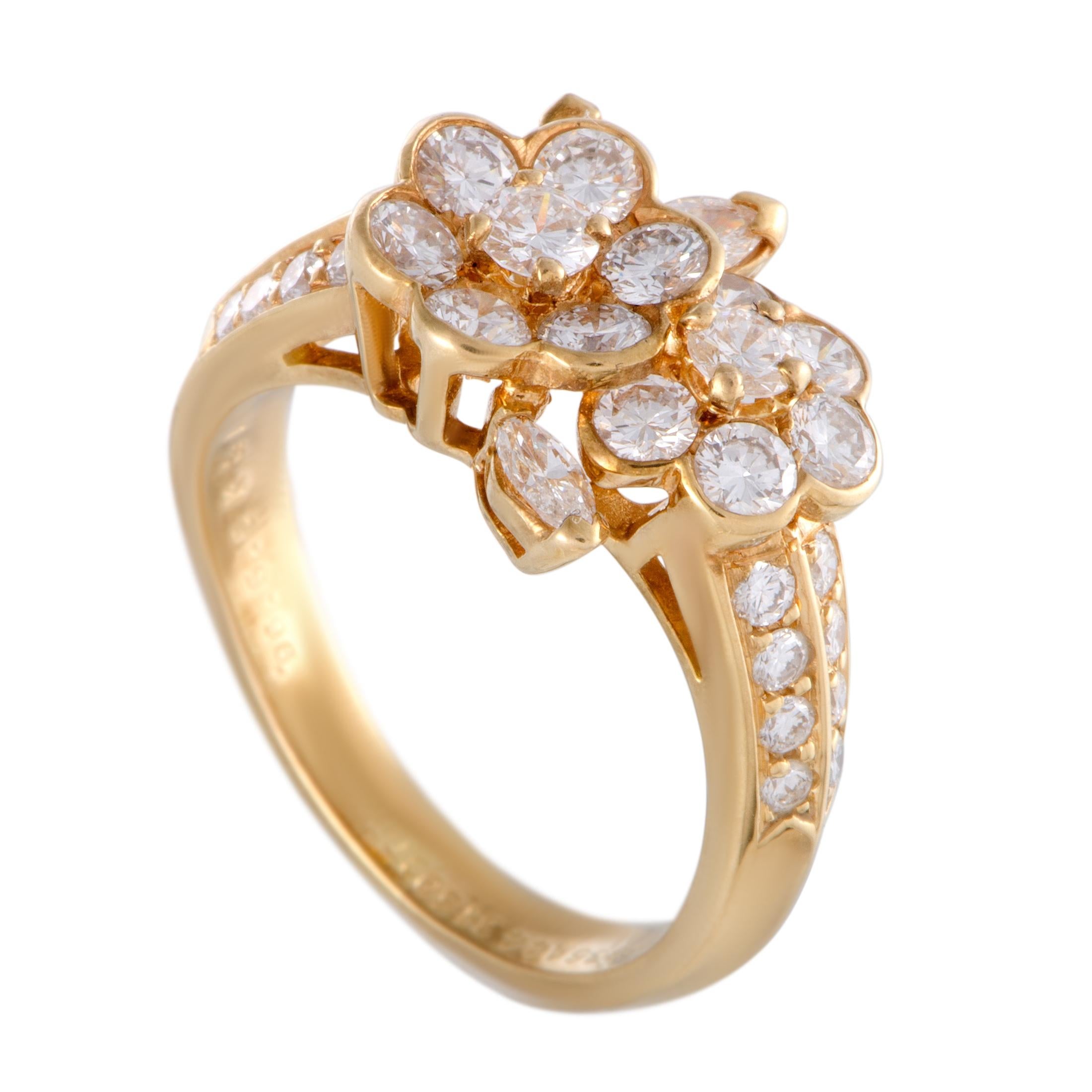 Van Cleef & Arpels 18 Karat Yellow Gold Diamond Flower Ring