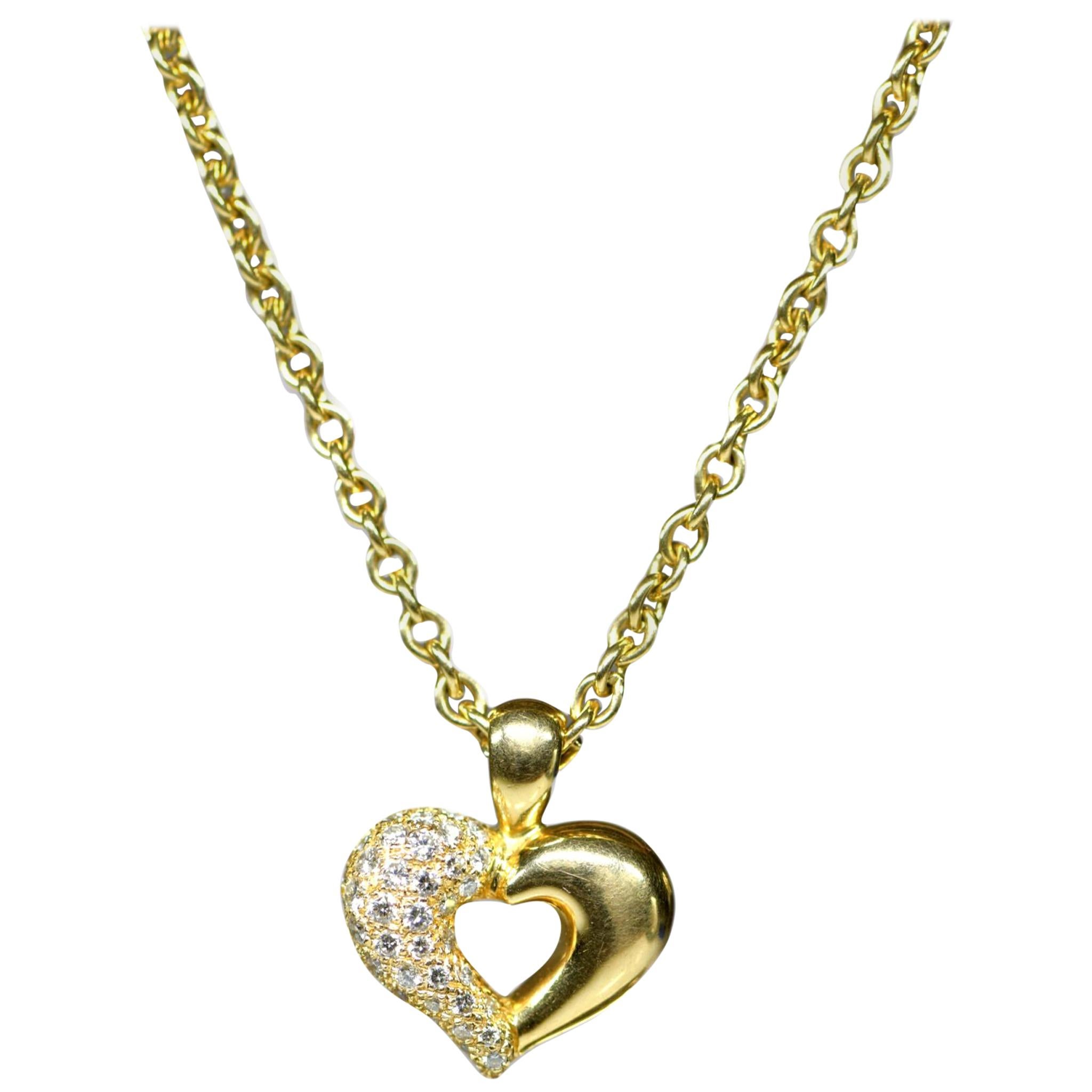 Van Cleef & Arpels 18 Karat Yellow Gold Diamond Heart Pendant Necklace