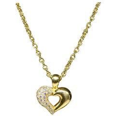 Van Cleef & Arpels 18 Karat Yellow Gold Diamond Heart Pendant Necklace