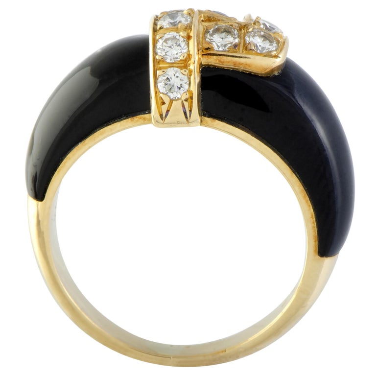 Van Cleef and Arpels Yellow Gold Diamond Pave and Onyx Band Ring at 1stDibs