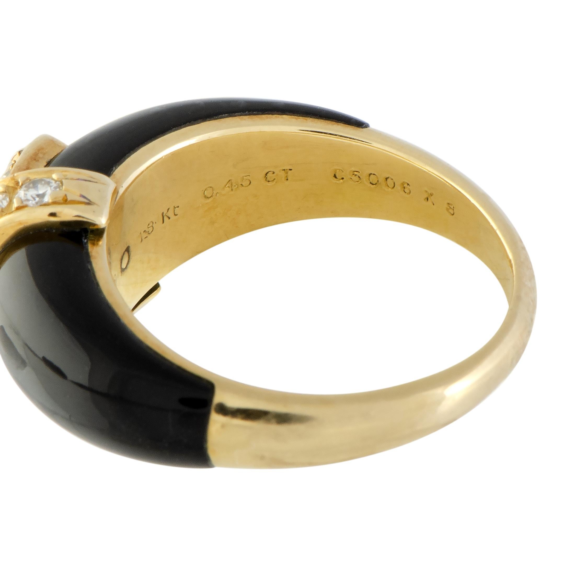 Van Cleef & Arpels Yellow Gold Diamond Pave and Onyx Band Ring In Excellent Condition In Southampton, PA