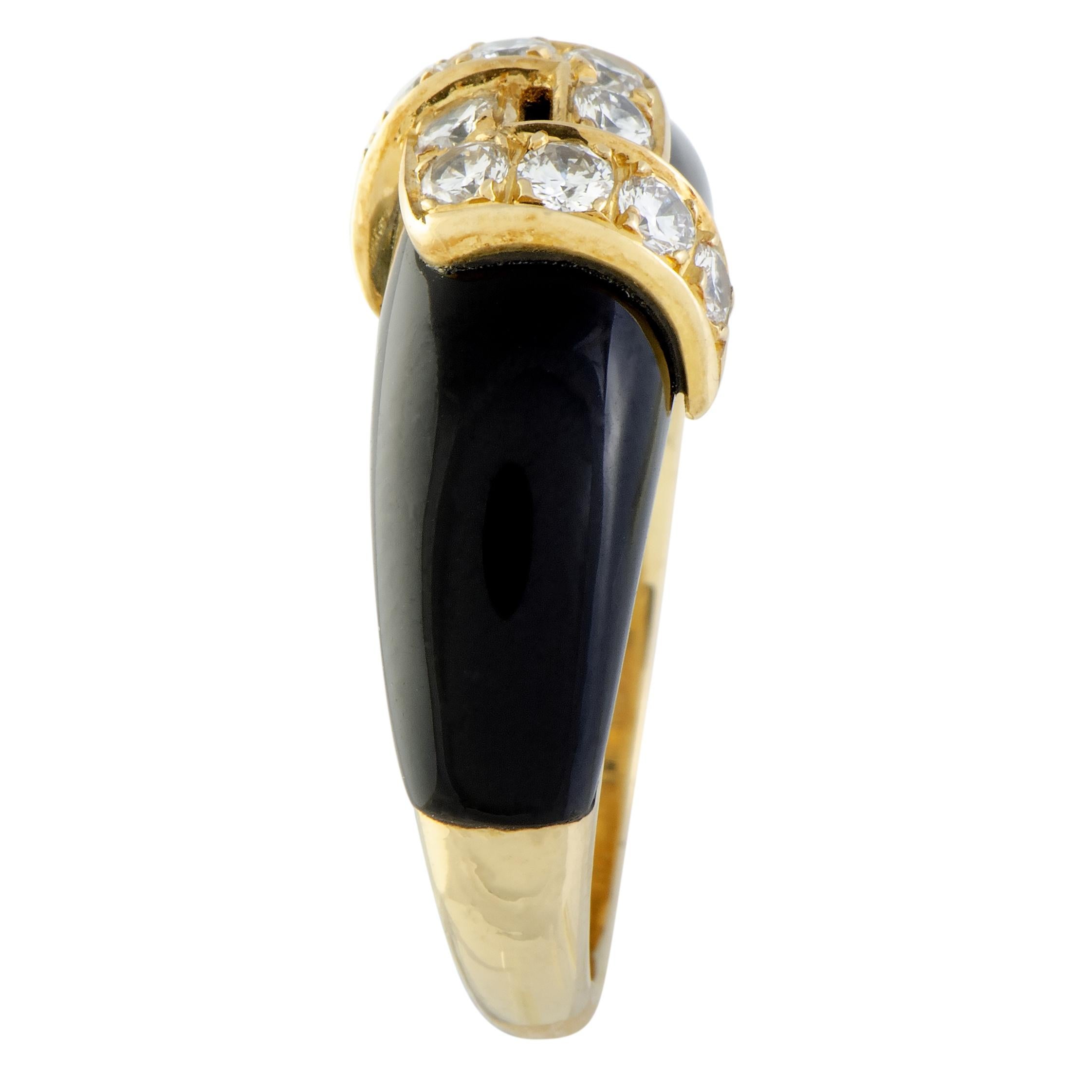 Women's Van Cleef & Arpels Yellow Gold Diamond Pave and Onyx Band Ring