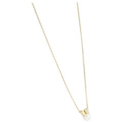 Van Cleef & Arpels 18 Karat Yellow Gold Diamond Pearl Necklace 0.03 Carat