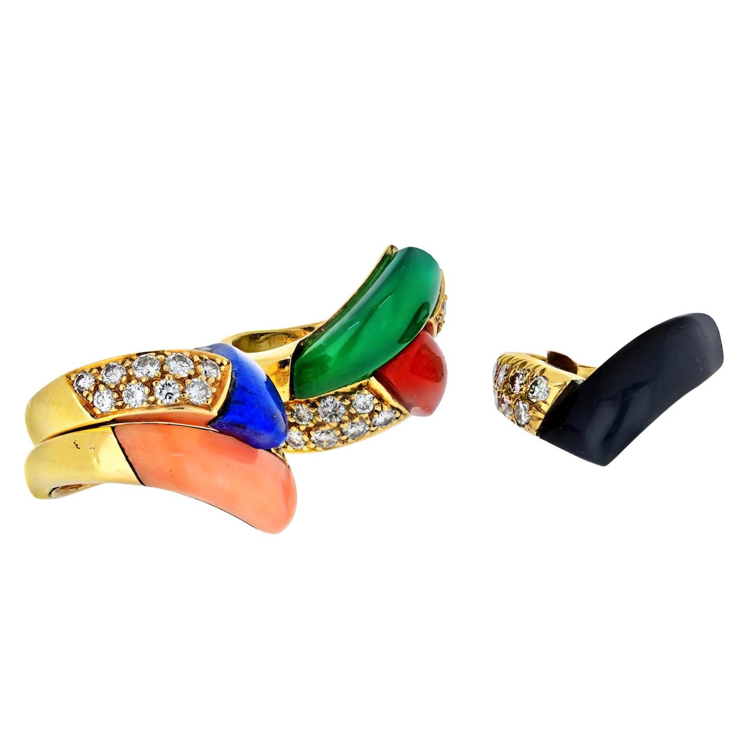 Van Cleef & Arpels 18 Karat Yellow Gold Diamonds Multi-Color Gem Stack Ring
