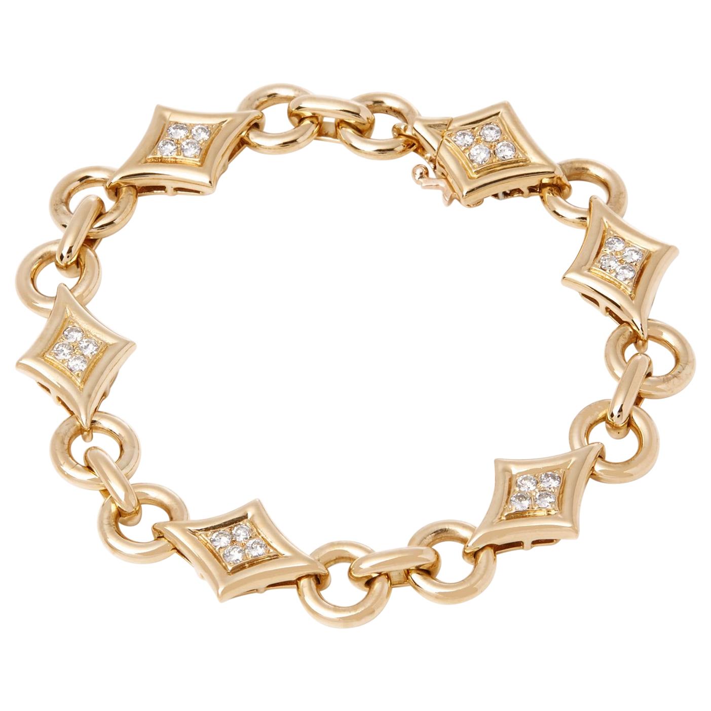 Van Cleef & Arpels 18 Karat Yellow Gold Fancy Link Diamond Bracelet