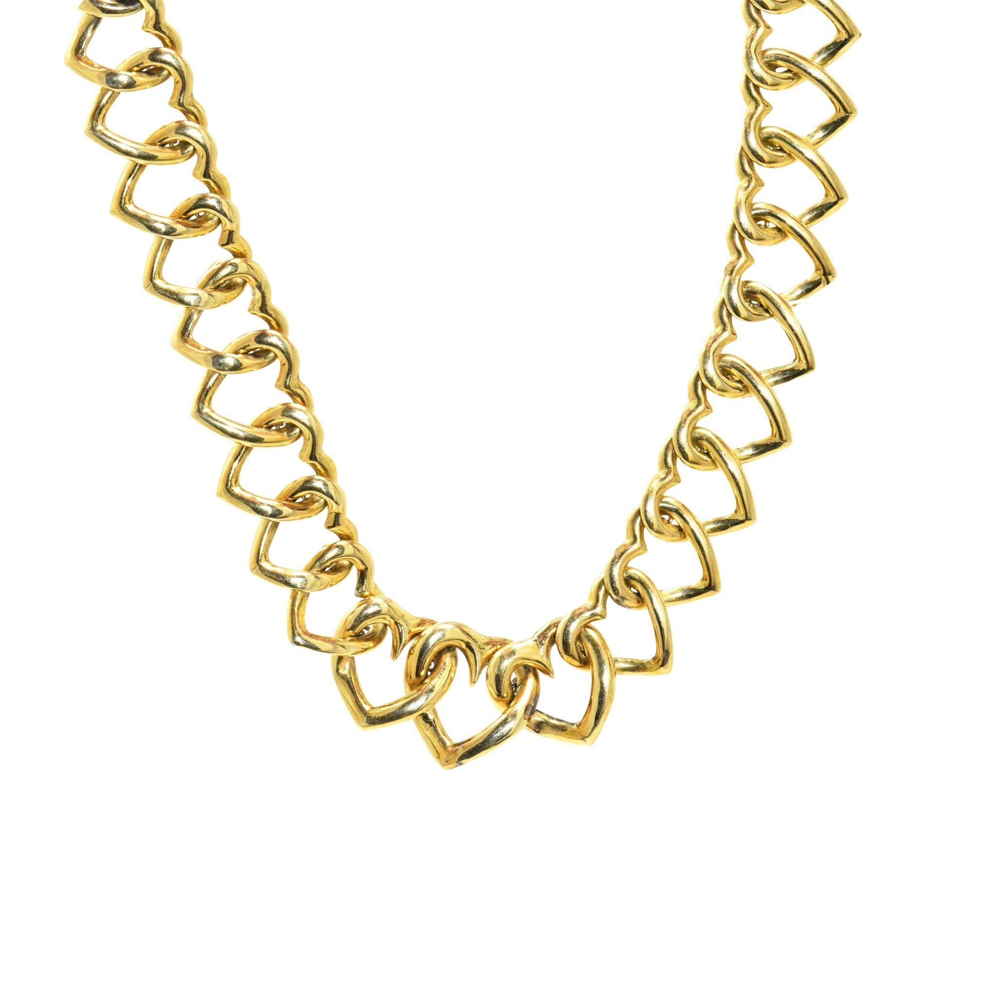 Van Cleef & Arpels 18 Karat Gold Heart Linked Necklace Circa 1980s  4