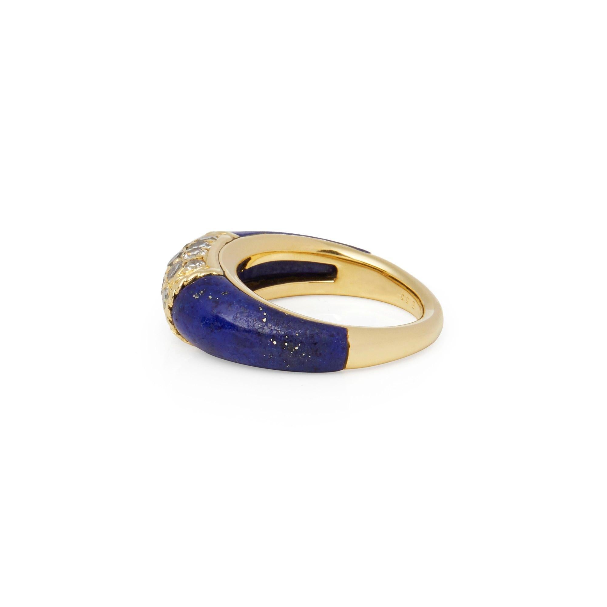 Round Cut Van Cleef & Arpels 18 Karat Yellow Gold Lapis and Diamond Philippine Ring For Sale
