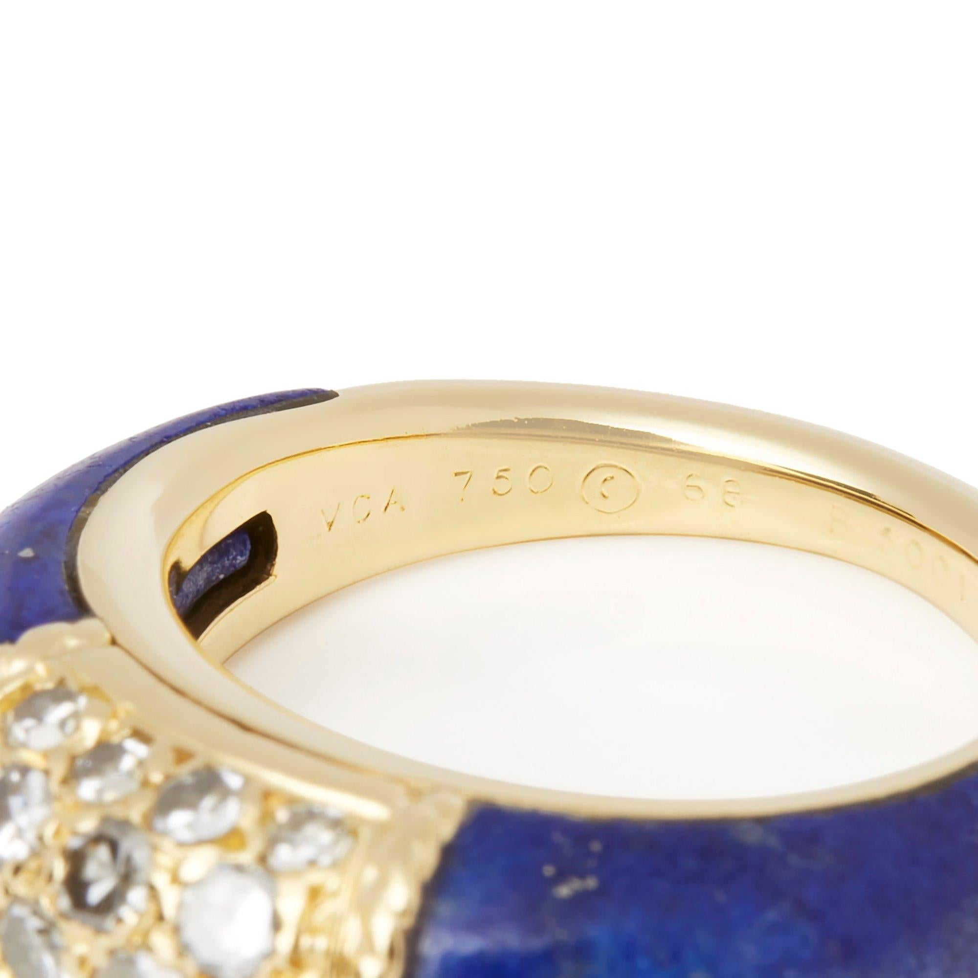 Women's Van Cleef & Arpels 18 Karat Yellow Gold Lapis and Diamond Philippine Ring