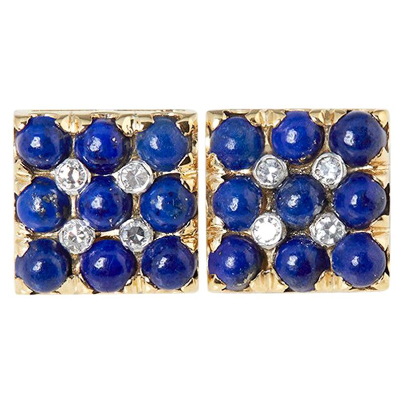 Van Cleef & Arpels 18 Karat Yellow Gold Lapis Lazuli and Diamond Cufflinks