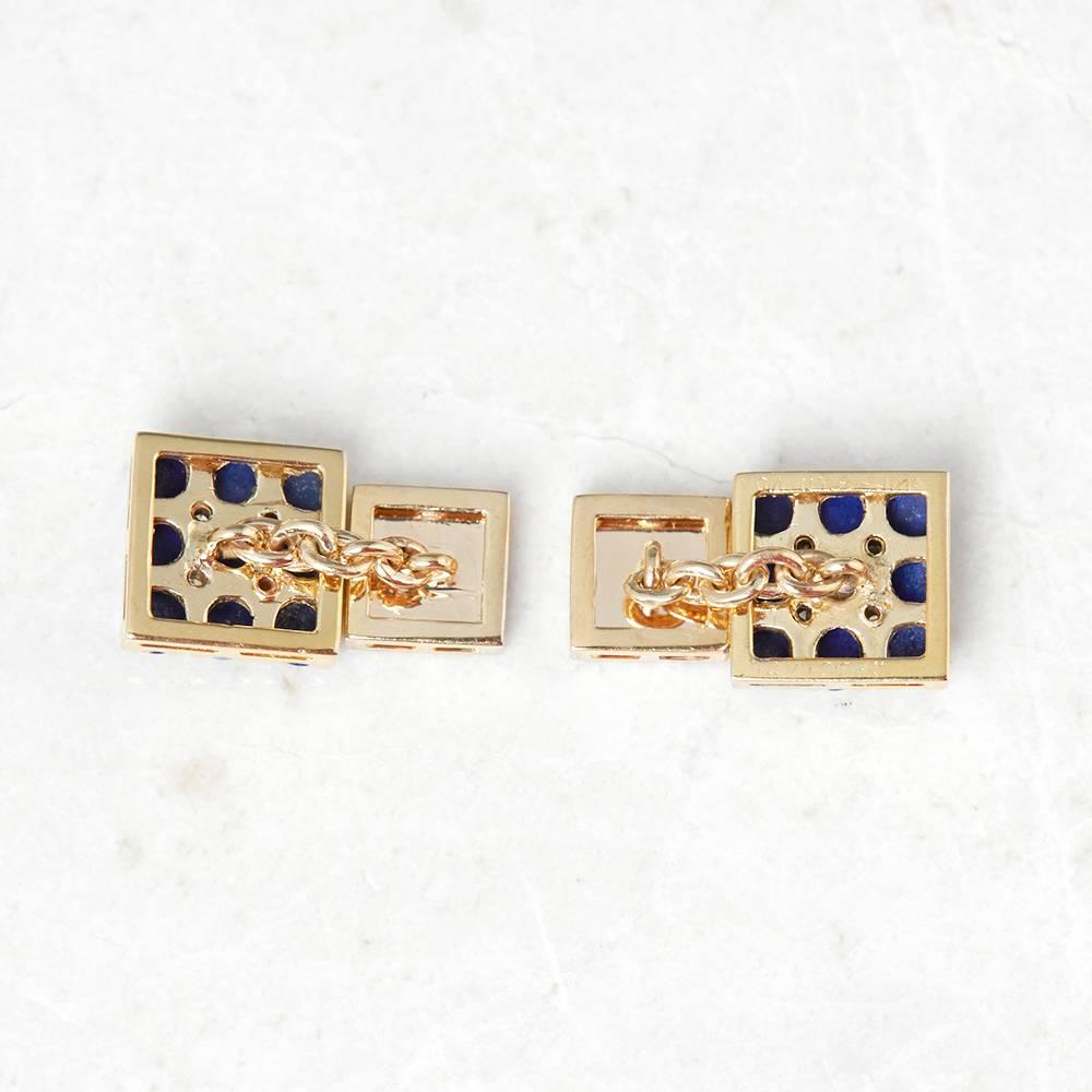 Van Cleef & Arpels 18 Karat Yellow Gold Lapis Lazuli and Diamond Cufflinks In Excellent Condition In Bishop's Stortford, Hertfordshire