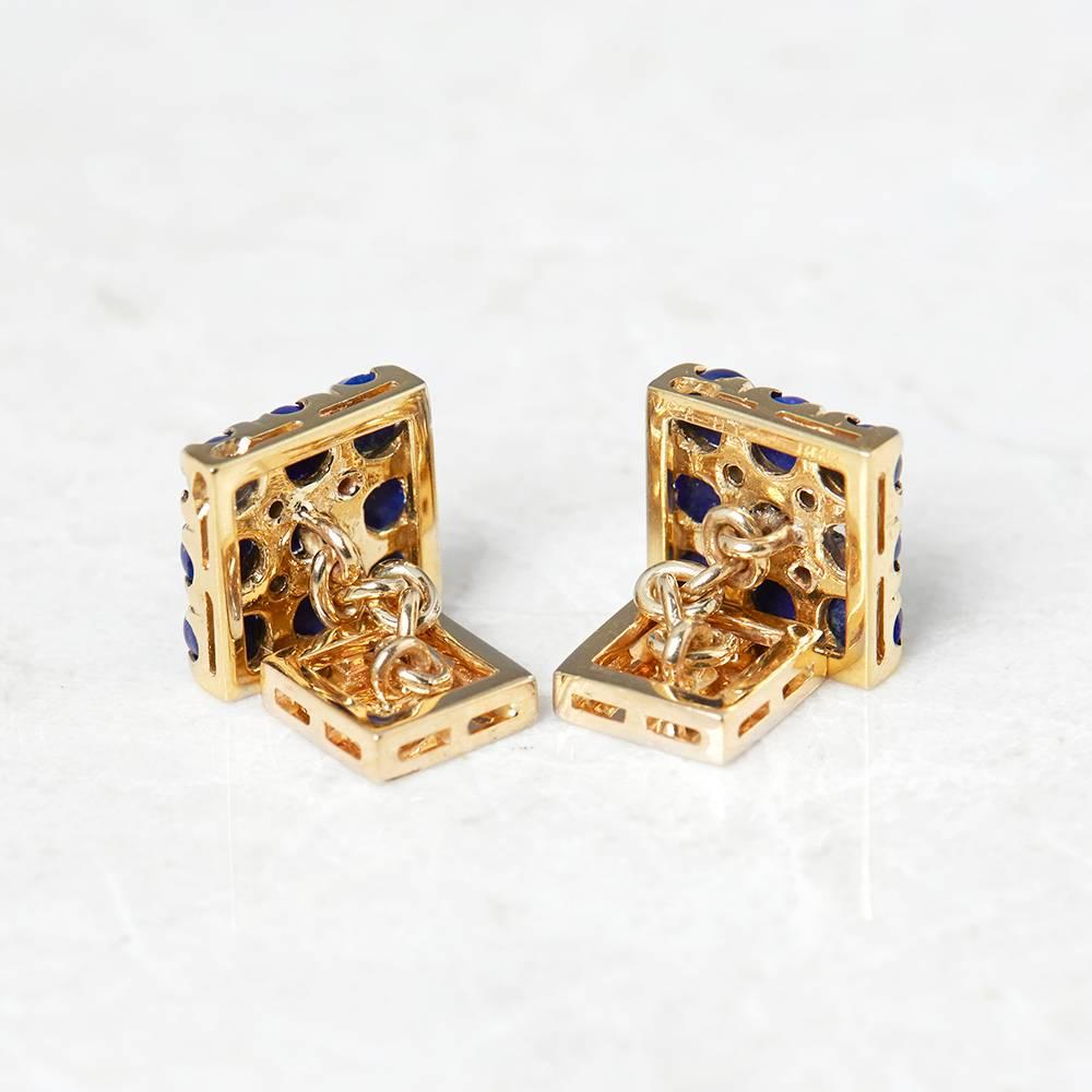 Men's Van Cleef & Arpels 18 Karat Yellow Gold Lapis Lazuli and Diamond Cufflinks