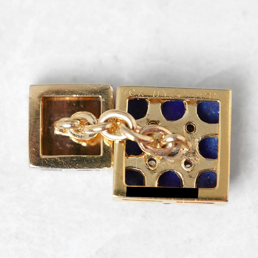 Van Cleef & Arpels 18 Karat Yellow Gold Lapis Lazuli and Diamond Cufflinks 1