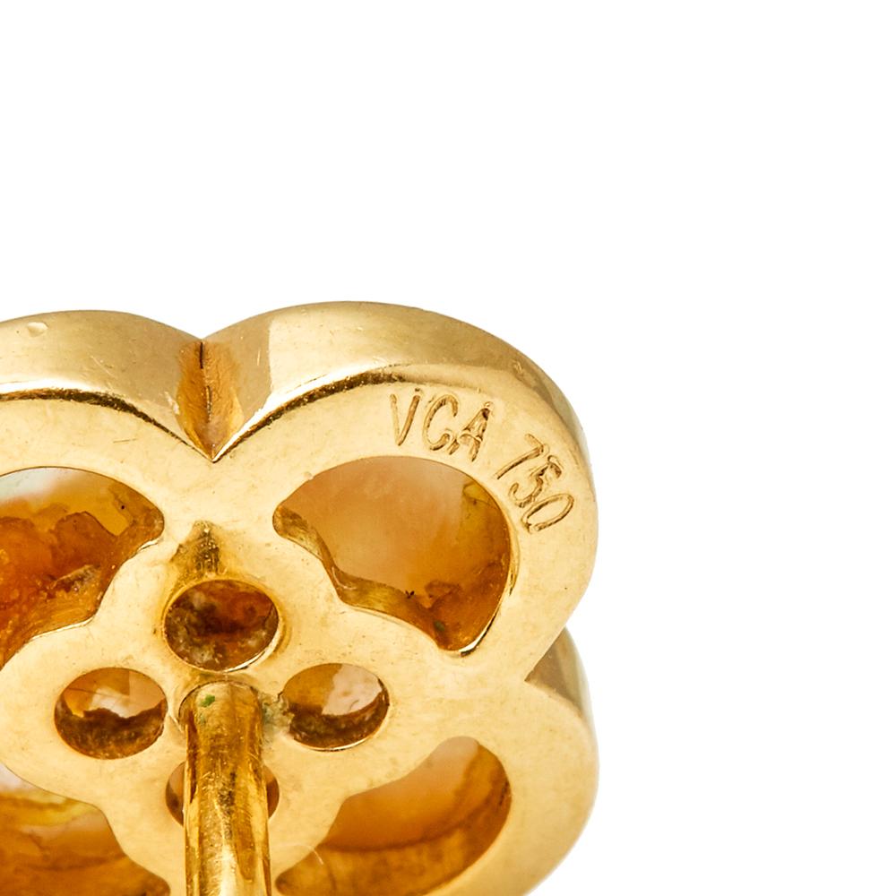 Van Cleef & Arpels 18 Karat Yellow Gold Mother-of-Pearl Pure Alhambra Earrings 2