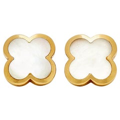 Van Cleef & Arpels 18 Karat Yellow Gold Mother-of-Pearl Pure Alhambra Earrings
