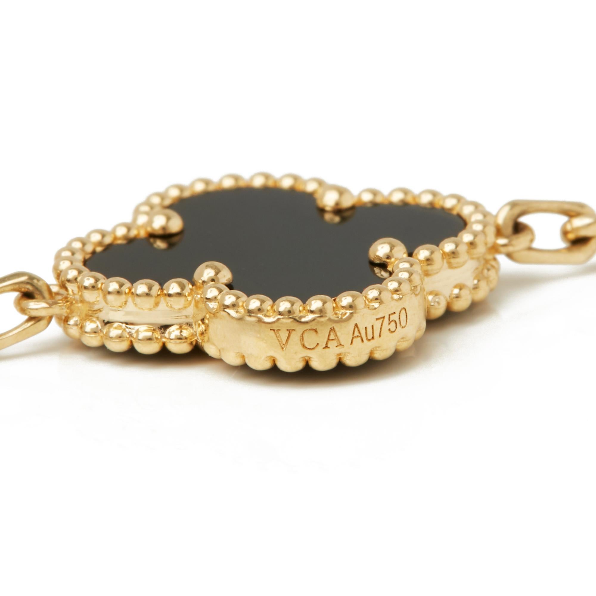 Women's Van Cleef & Arpels 18 Karat Yellow Gold Onyx 20 Motif Vintage Alhambra Necklace