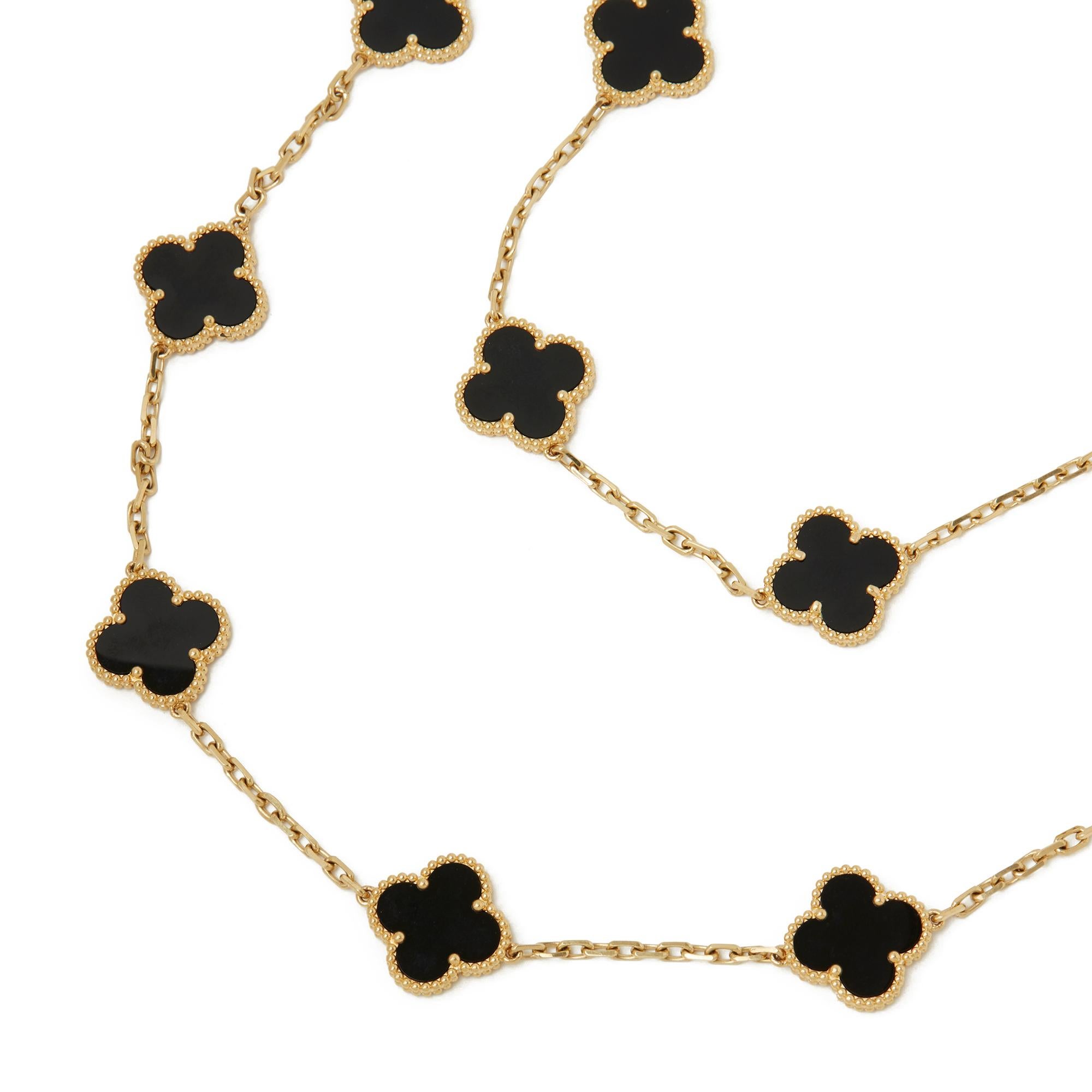 Code: COM2135
Brand: Van Cleef & Arpels
Description: 18k Yellow Gold Onyx 20 Motif Vintage Alhambra Necklace
Accompanied With: Certificate & Presentation Box
Gender: Ladies
Necklace Length: 82cm
Necklace Width: 1.5cm
Clasp Type: Lobster
Condition: