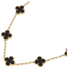 Van Cleef 
Arpels 18 Karat Yellow Gold Onyx Vintage Alhambra Long Necklace