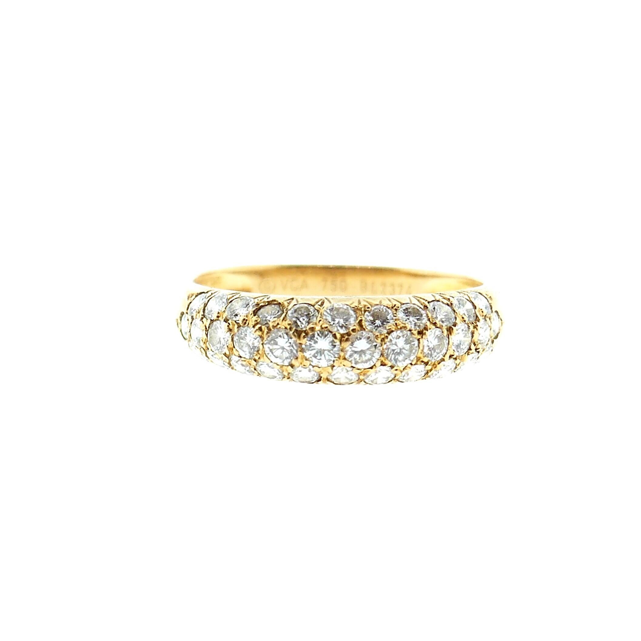 Van Cleef & Arpels 18 Karat Yellow Gold Pave Diamond Band Ring In Excellent Condition In Beverly Hills, CA