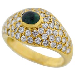 Van Cleef & Arpels 18 Karat Yellow Gold Pave Diamond Emerald Ring
