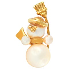 Van Cleef & Arpels 18 Karat Yellow Gold Pearl Snowman Brooch