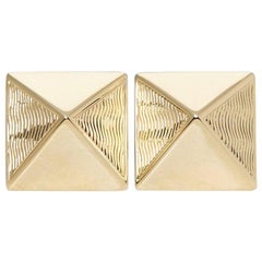 Van Cleef & Arpels 14 Karat Yellow Gold Pyramid Design Stud Earrings