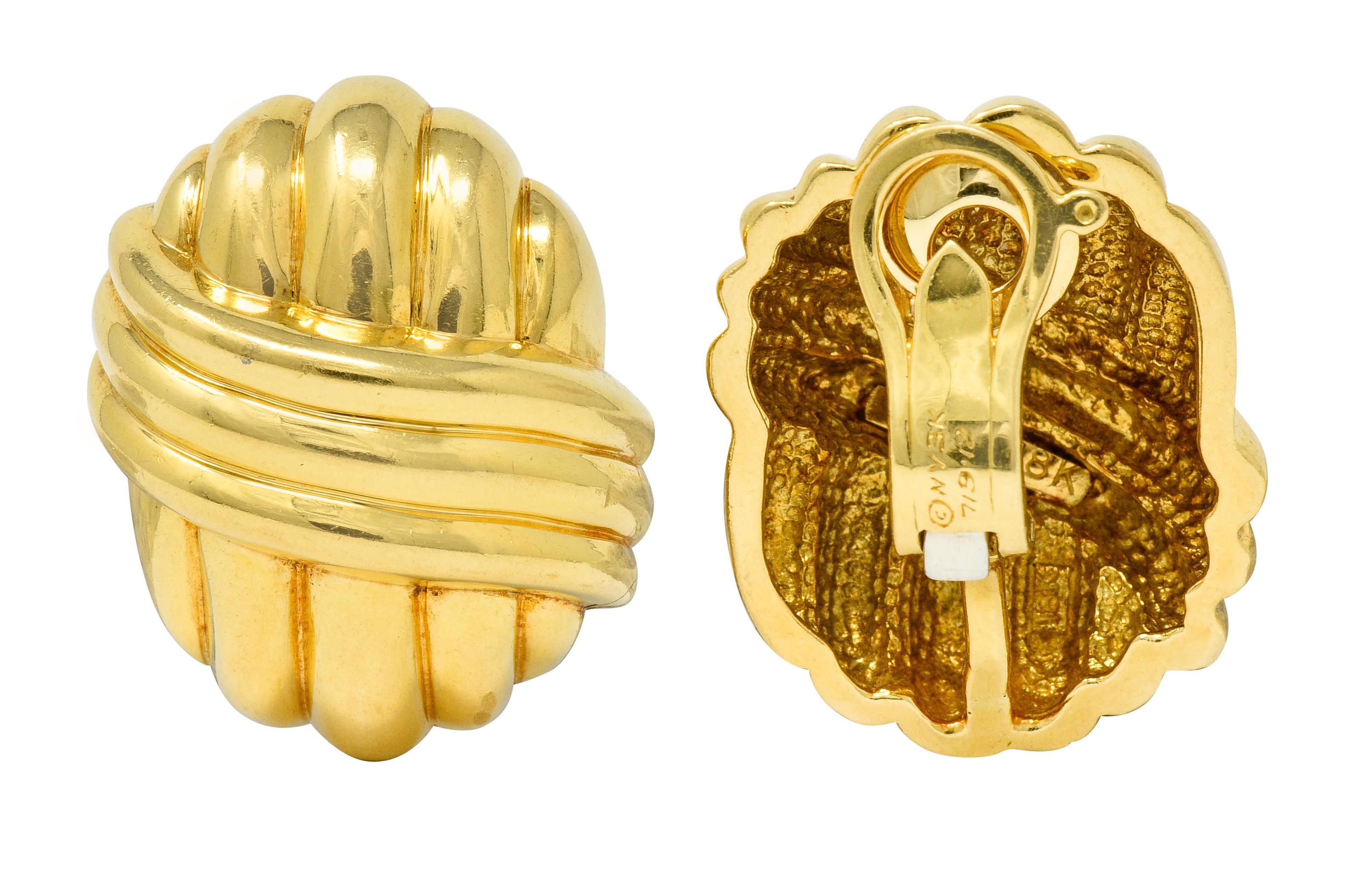 Van Cleef & Arpels 18 Karat Yellow Gold Ribbed Knot Ear-Clip Earrings 5