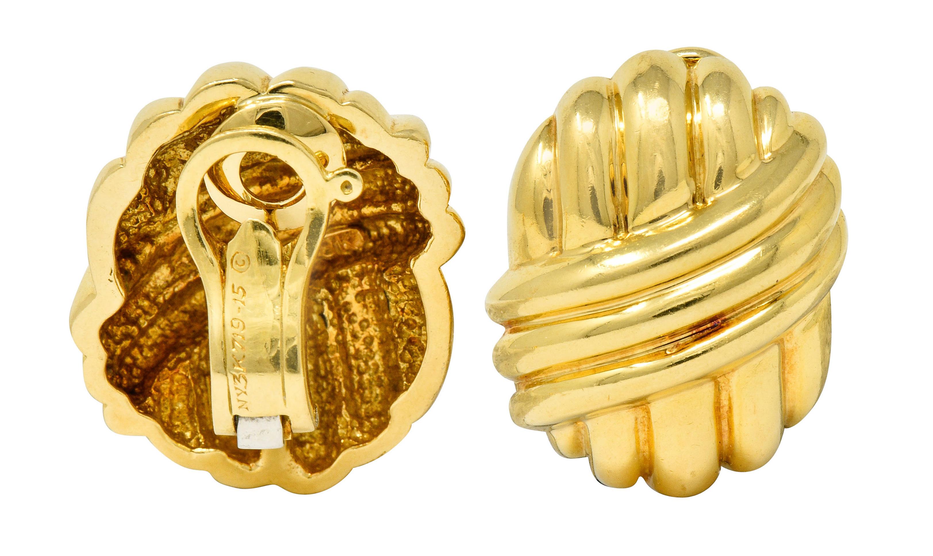 Van Cleef & Arpels 18 Karat Yellow Gold Ribbed Knot Ear-Clip Earrings 6