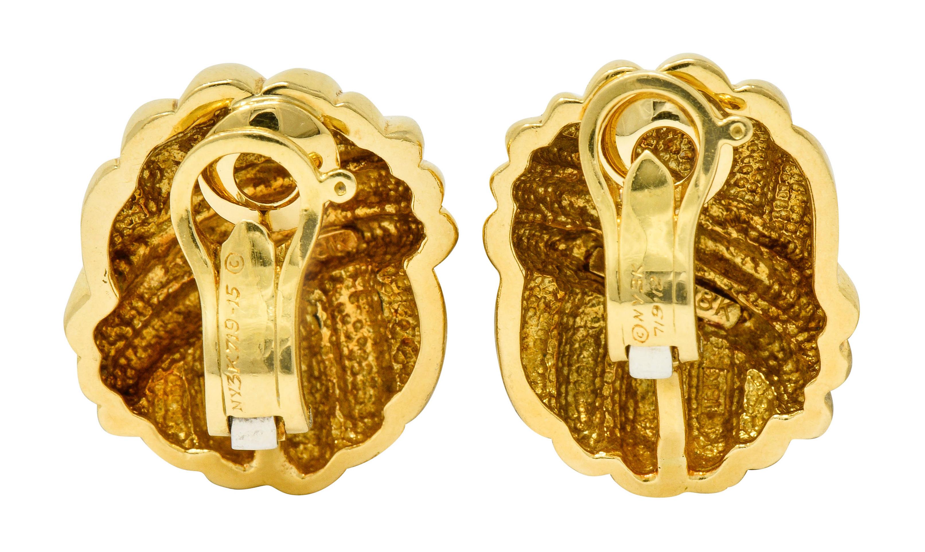 Van Cleef & Arpels 18 Karat Yellow Gold Ribbed Knot Ear-Clip Earrings 1