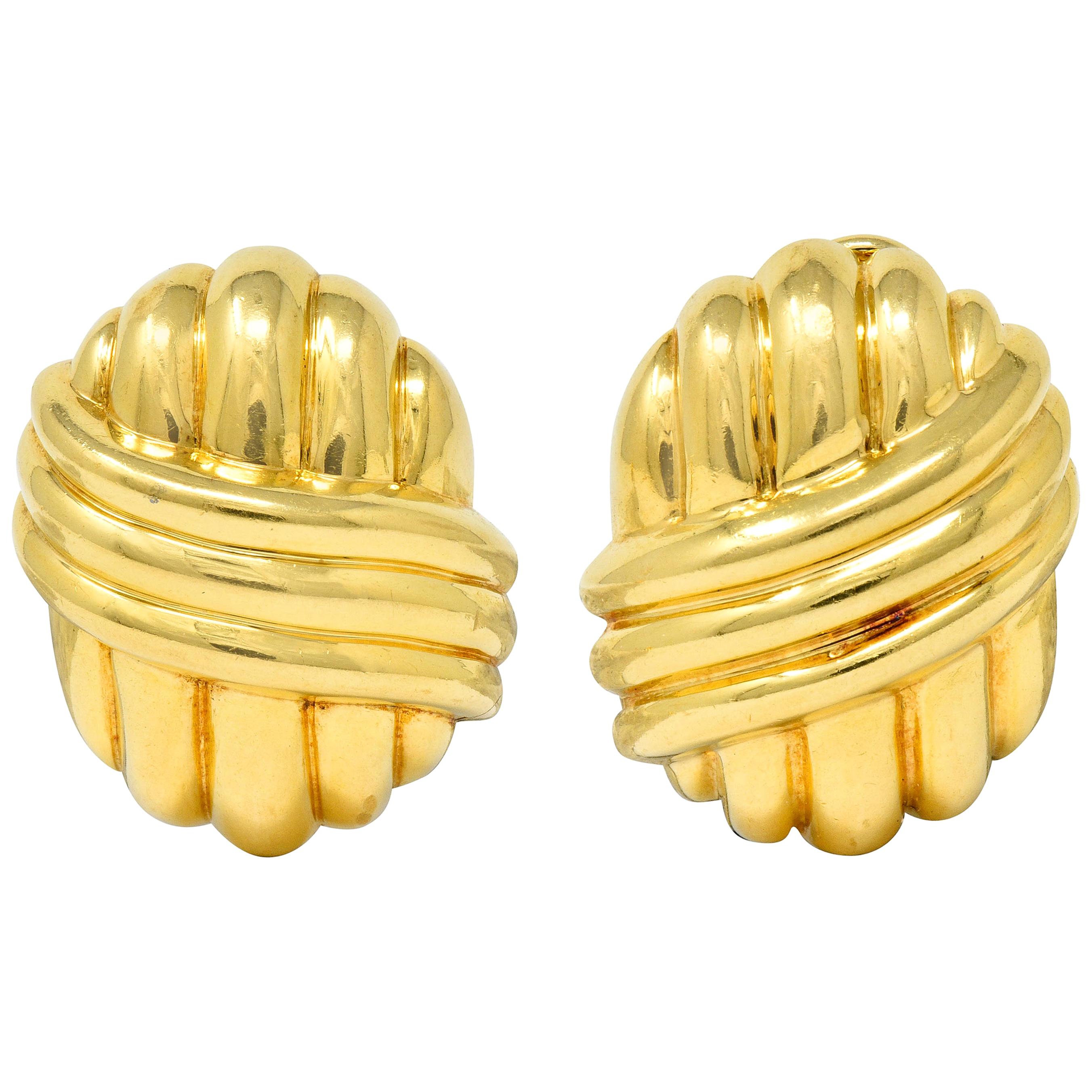 Van Cleef & Arpels 18 Karat Yellow Gold Ribbed Knot Ear-Clip Earrings