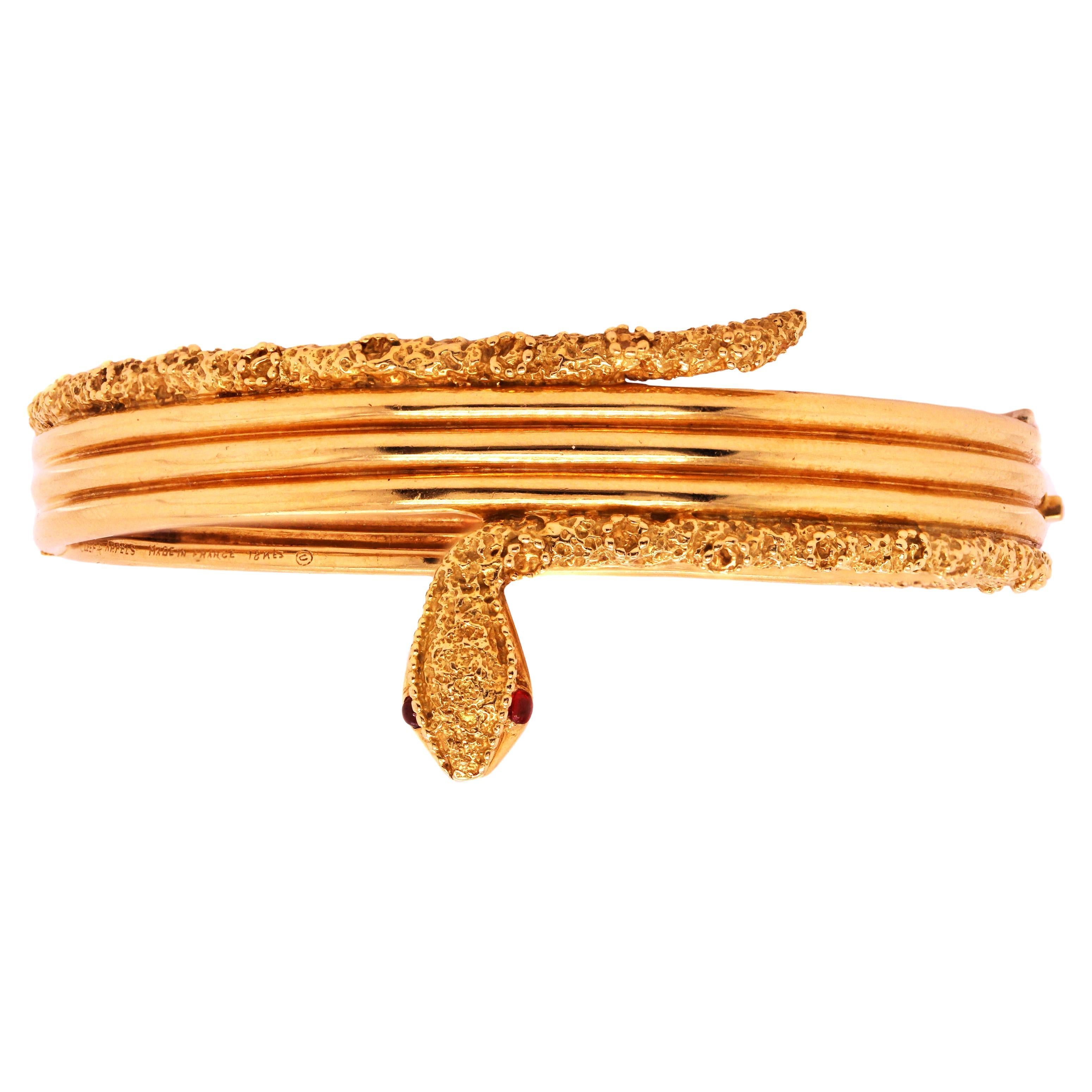 Van Cleef & Arpels 18 Karat Yellow Gold Ruby Snake Bangle One of a Kind France