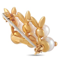 Van Cleef & Arpels 18 Karat Yellow Gold Triple Rabbits Pearl Brooch