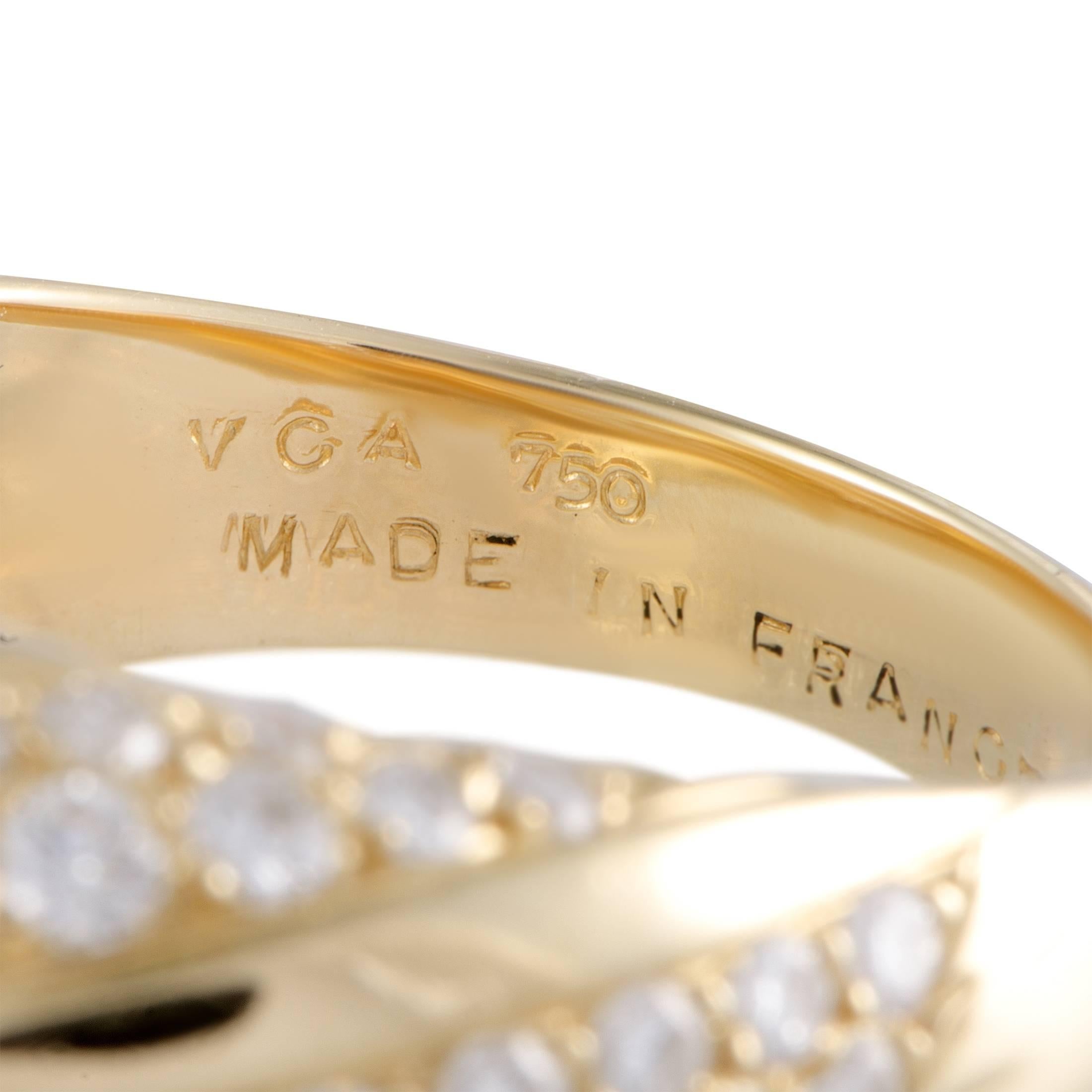 Van Cleef & Arpels 18 Karat Gelbgold Zweireihiger Diagonaler Diamant Pave Band Ring Damen